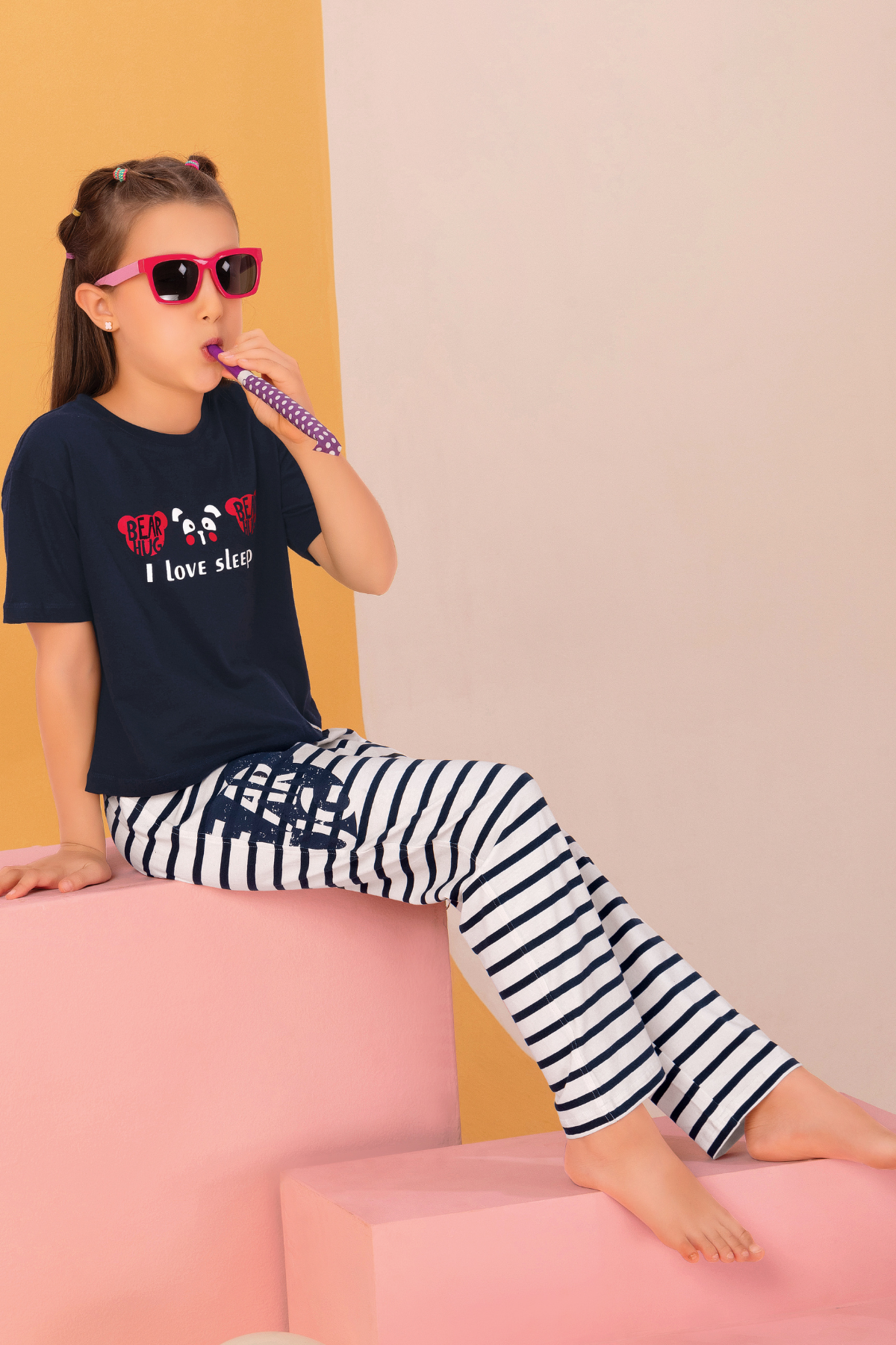 Stylish Stripes: Girls' Pajama Top Sets