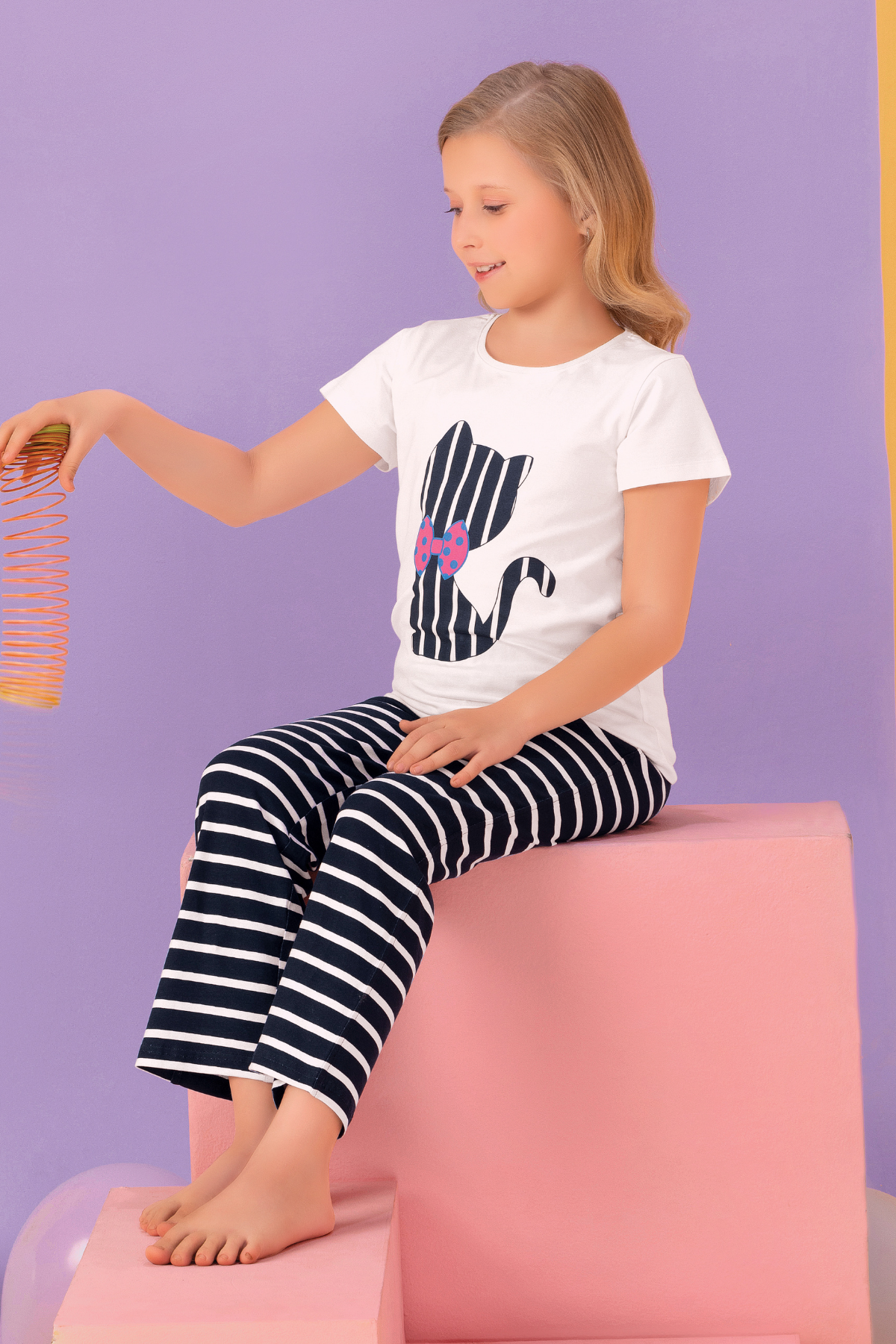 Meow in Style: Striped Kitty Pajama Set