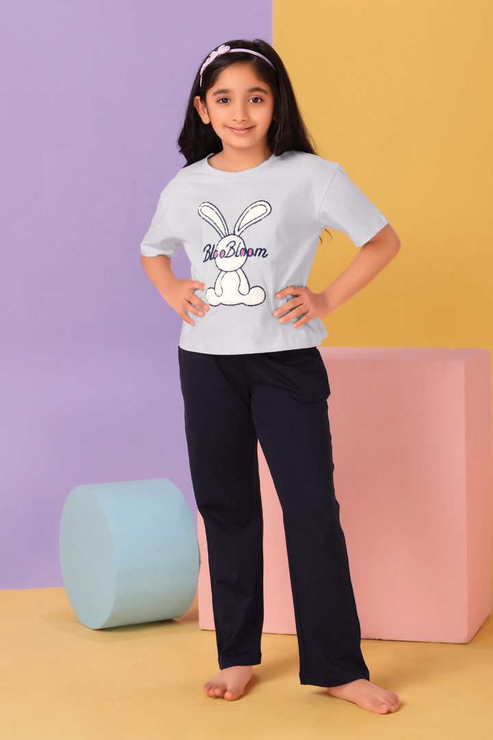 Bunny Top Pajama Set For Girls