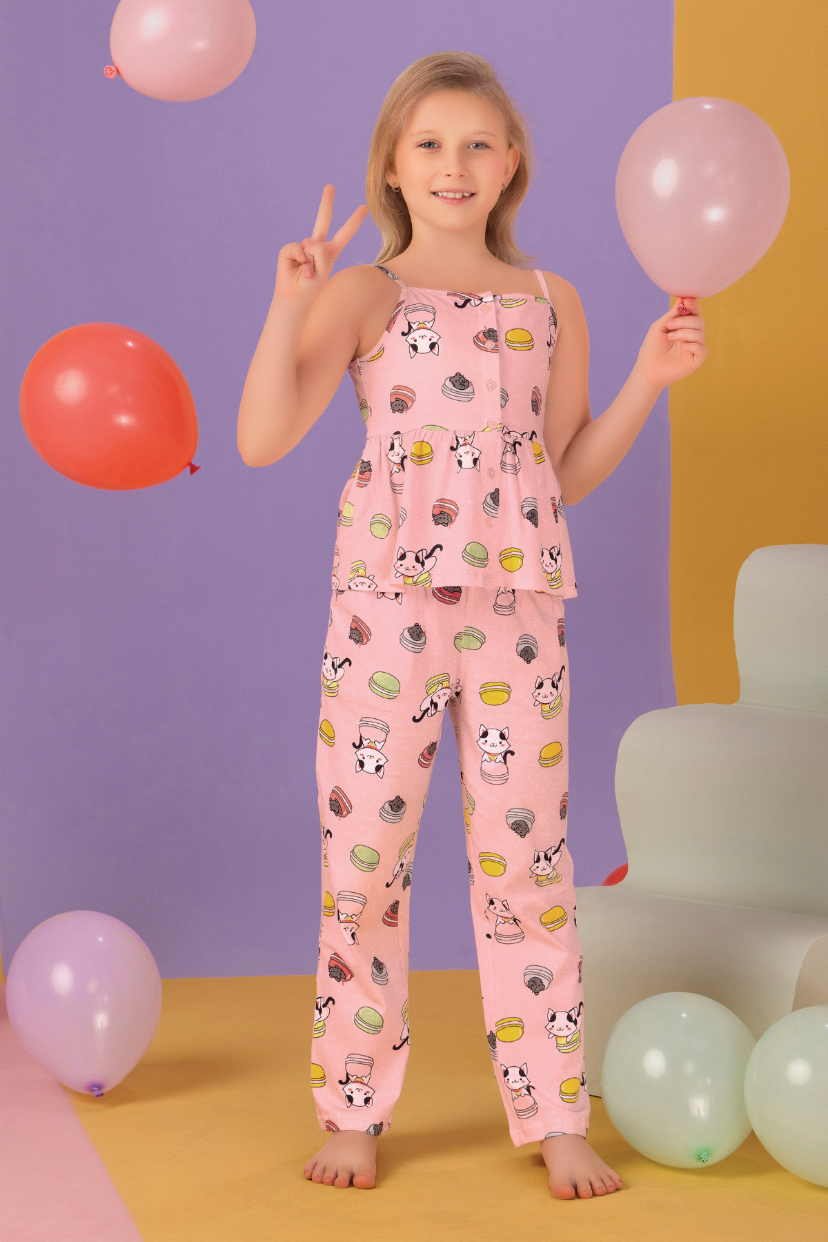 Spaghetti Straps Fancy Pajama Sets For Girls