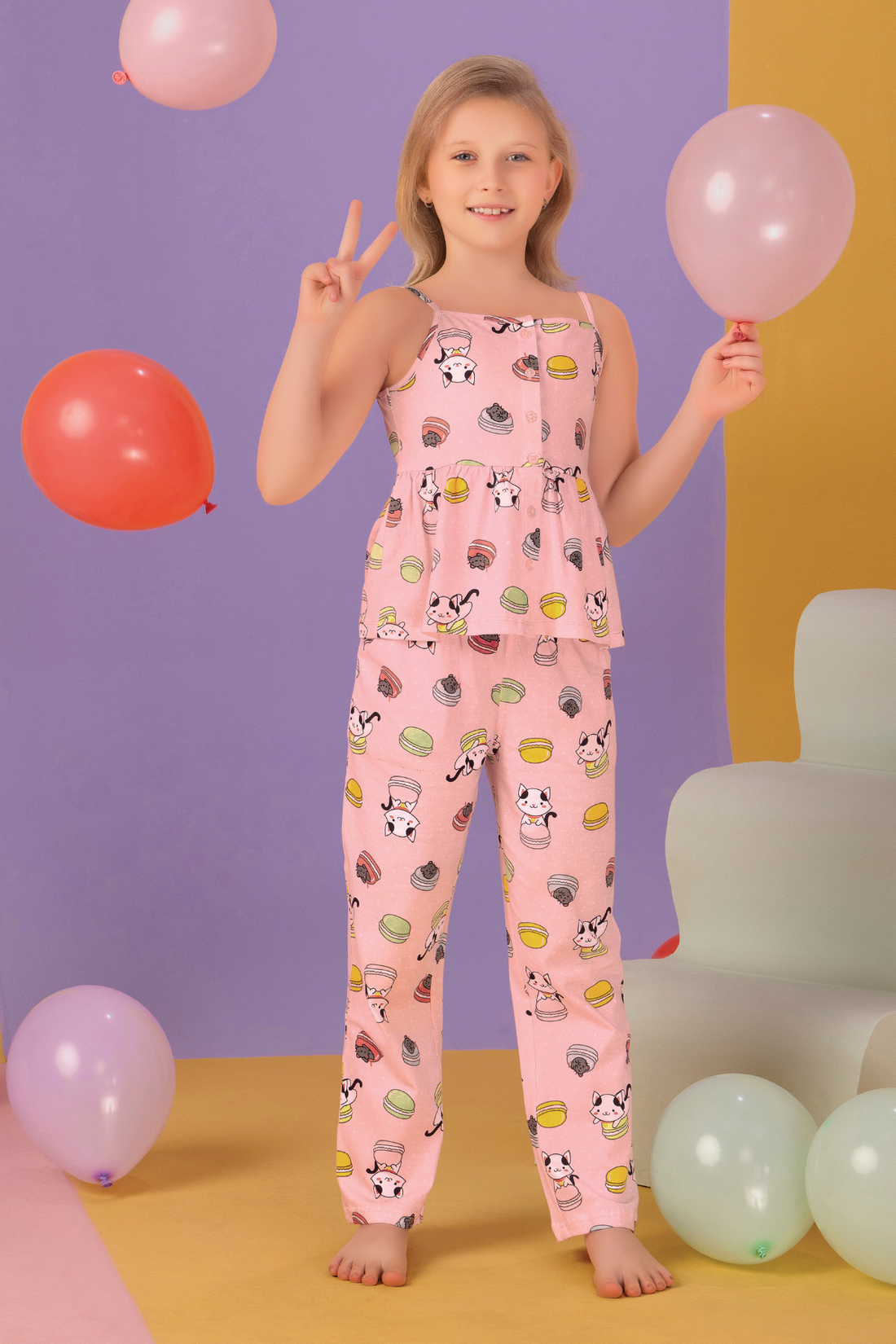 Spaghetti Straps Fancy Pajama Sets For Girls