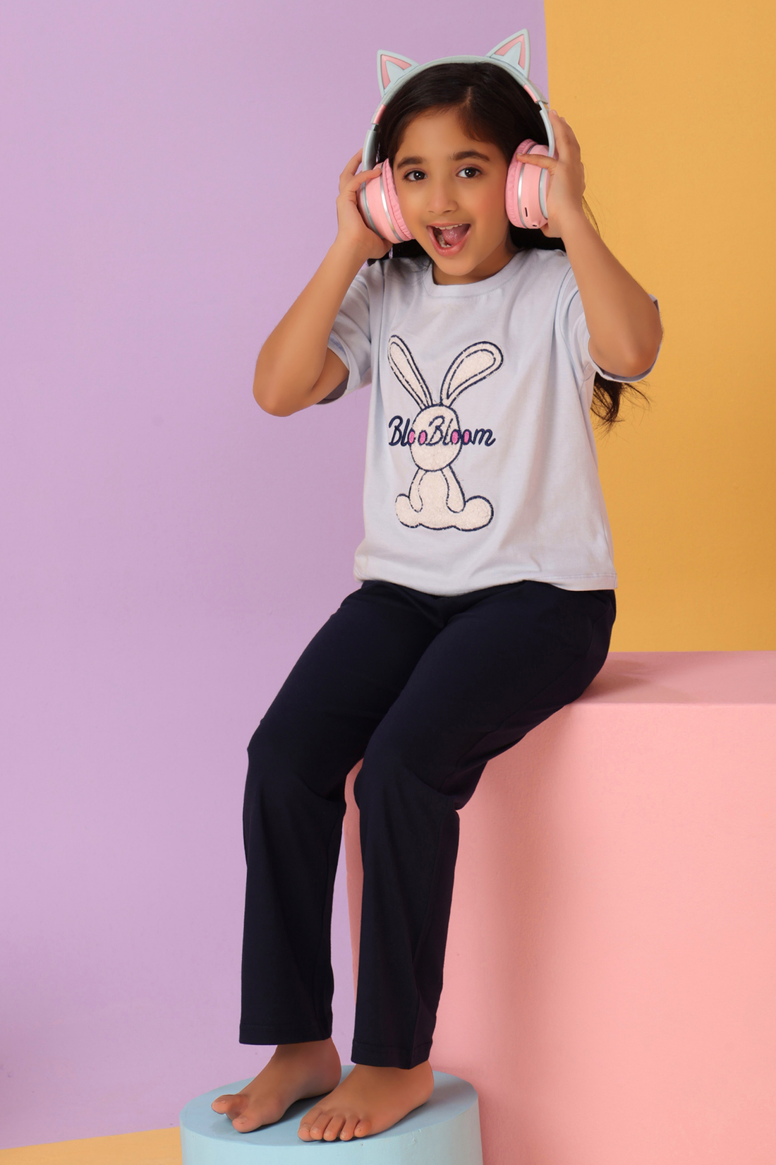 Bunny Top Pajama Set For Girls