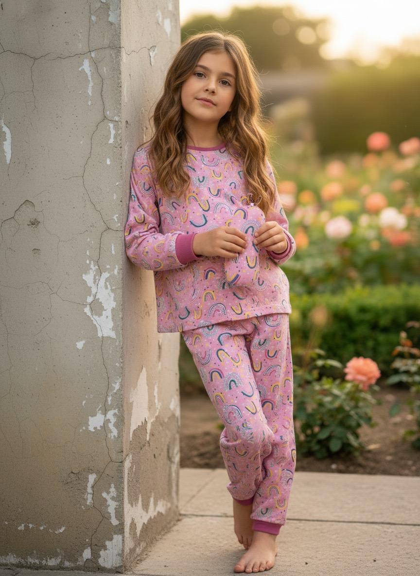 Rainbow Cute Cozy Nightsuits Top Pajama Set For Girls