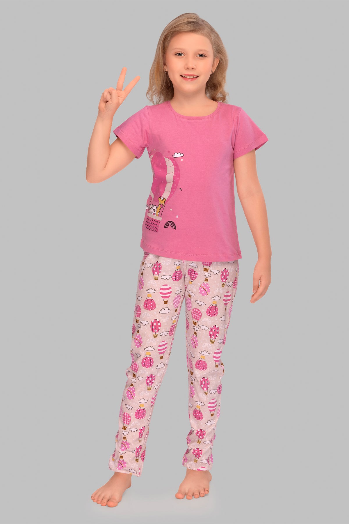 Flight of Fancy: Pink Parachute Top Pajama Set for Kids
